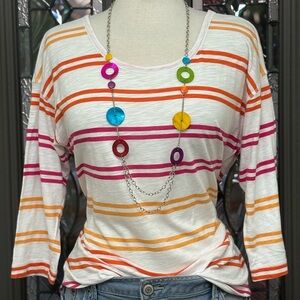 T by Talbots Striped Multicolor 3/4 Sleeve Women's Tee